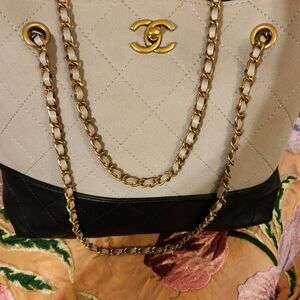 Chanel Beige and Black Quilted Shoulder Bag